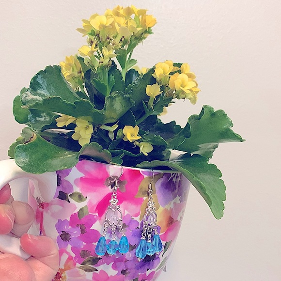 NEW, Silver 3*Tear Turquoise Crystals Drop Dangle Earrings Classic Fish Hooks - Picture 4 of 14